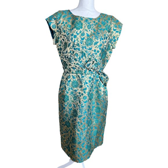 Dennison Dresses & Skirts - Vintage Brocade Gold & Teal Dress